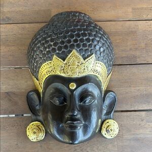 Exquisite Hand Carved Wood Buddha wall hanging with real gold leaf